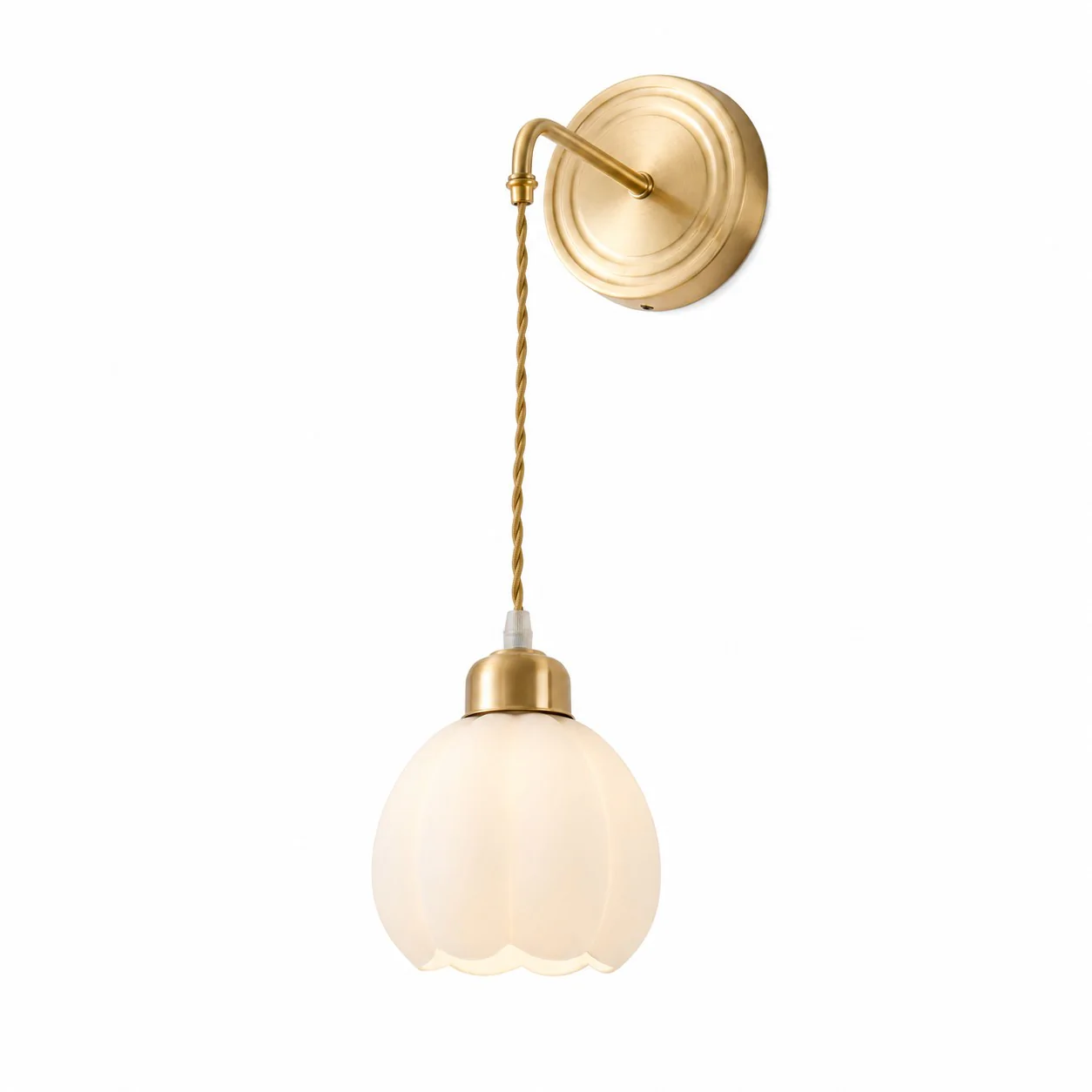 Style A petal shade brass drop cord glass wall sconce